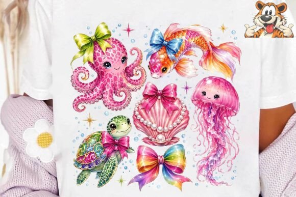 Download Cute Sea Animals with Bows PNG Clipart - Cute sea animals Collection