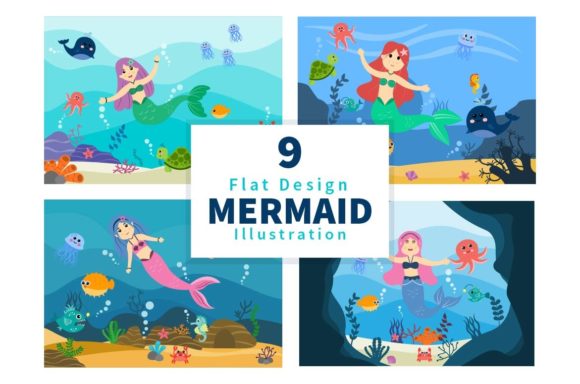 Download 9 Mermaid and Cute Sea Animals Design - Premium Resources