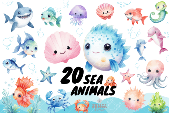 Download Cute Sea Animals Watercolor Clipart - Premium Resources
