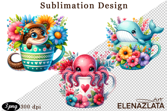 Download Cute Sea Animals in a Cup for Clipart - Premium Resources