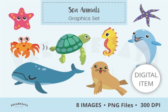 Download Cute Sea Animals Clip Art Set - Cute sea animals Collection