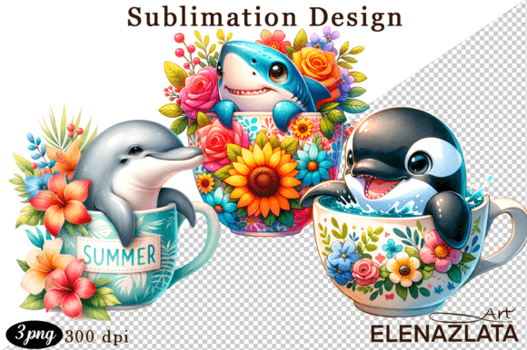 Download Cute Sea Animals in a Cup for Clipart - Premium Bundle