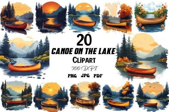 Download Canoe on the Lake Clipart Set - Lake clipart Collection