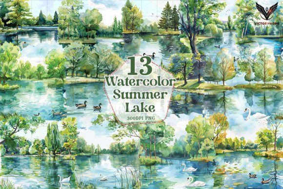 Download Watercolor Summer Lake Clipart PNG - Lake clipart Collection